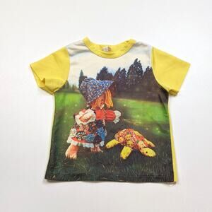 Vintage Shirt Children's Sz 3T Yellow Graphic Doll Boho Hippie Graphic